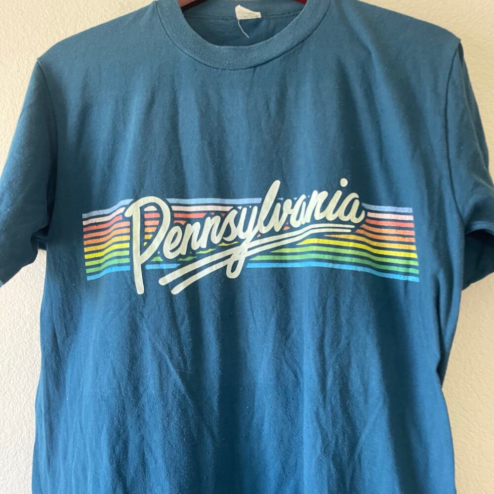 Vintage 80s Pennsylvania t‎ shirt blue with retro colorway size large - Picture 2 of 5